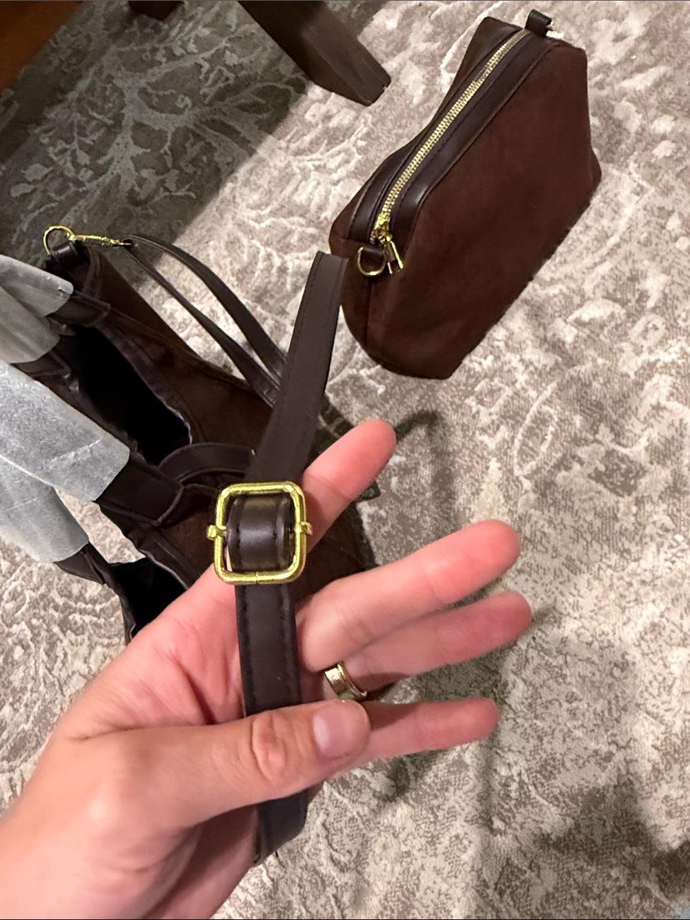 NWT Commense bintsge inspired Brown Suede Top handle tote bag Gold Hardware - Picture 11 of 13
